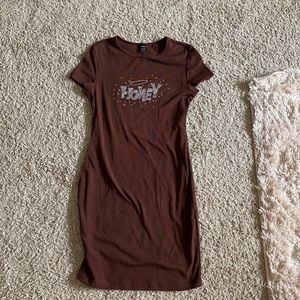 Brown maxi dress with diamond lettering “honey”
